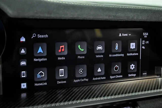 Porsche Communication Management display showing the Sport Chrono module